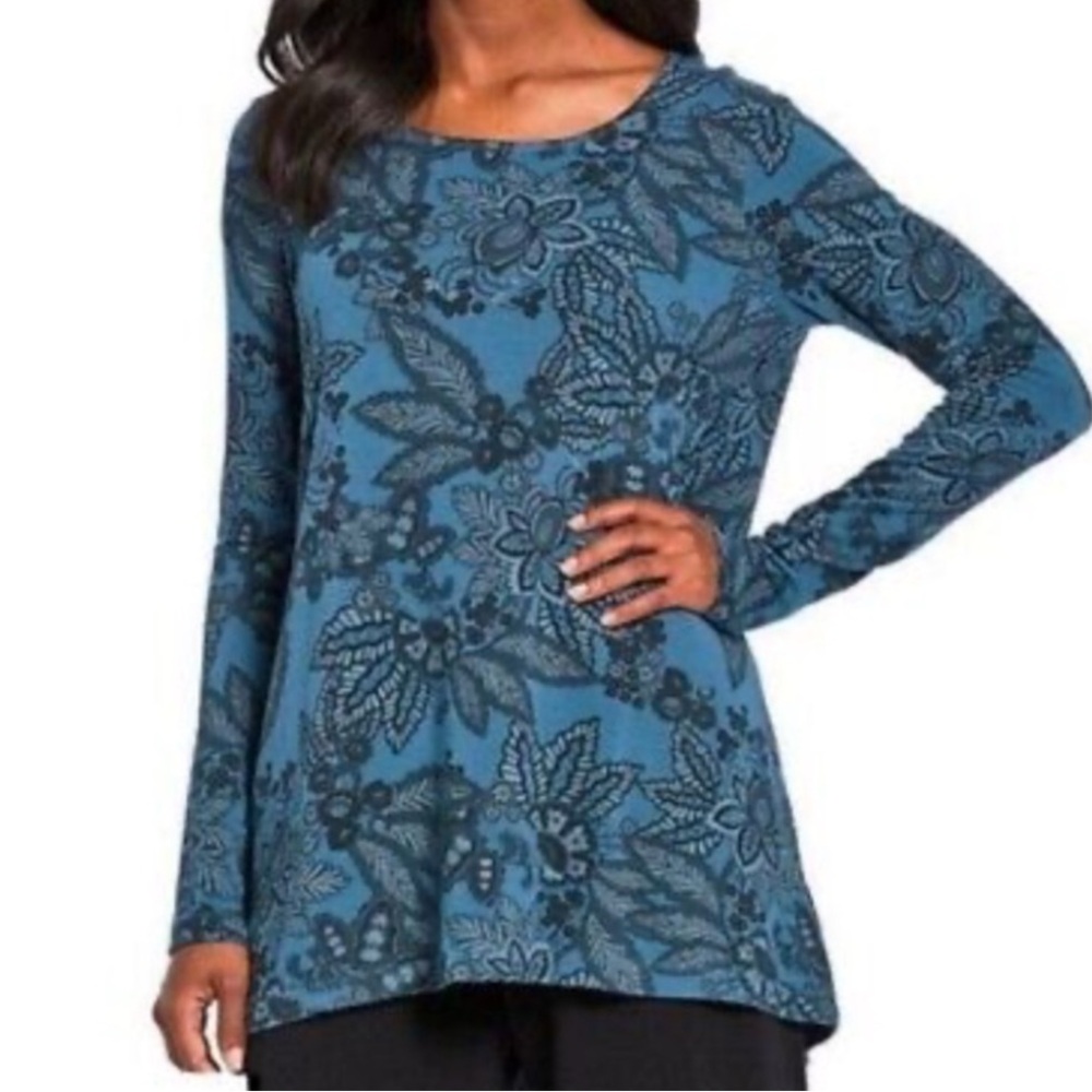 Bryn Walker Gabo Jersey Tunic Joist Teal Blue Paisley